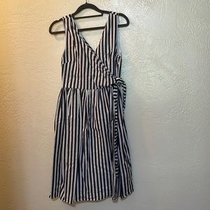Striped faux wrap dress